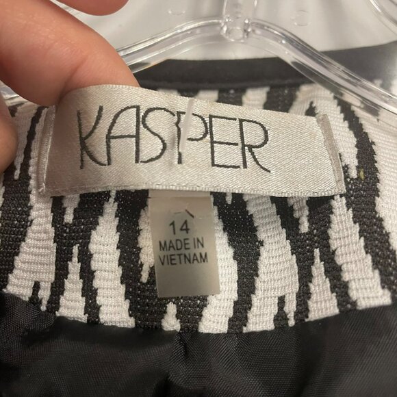 Kasper Womens Open Front Blazer Black/White Print Size 14 Lined - Picture 8 of 9